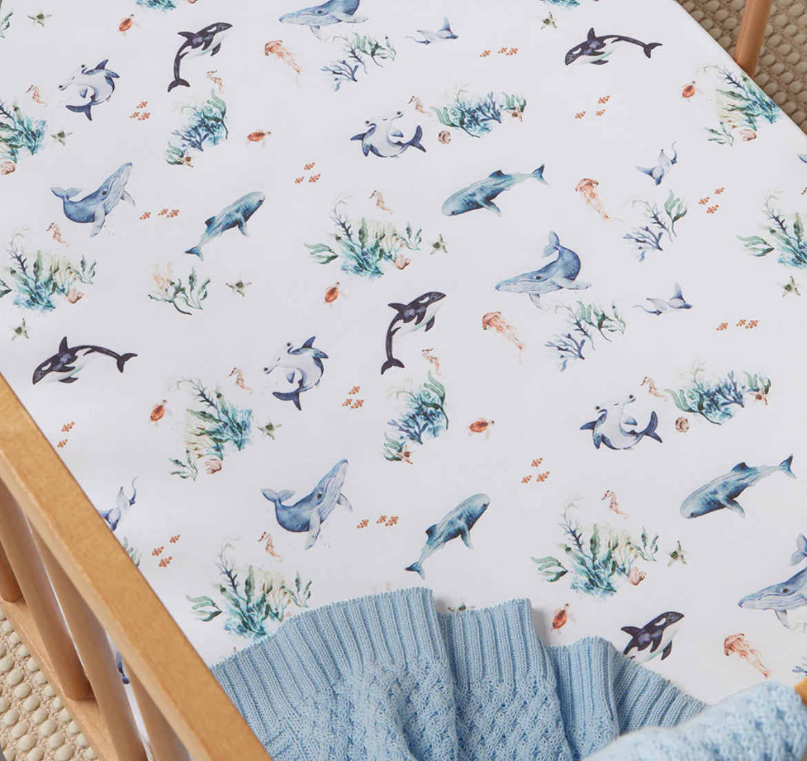 Ocean Organic Fitted Cot Sheet