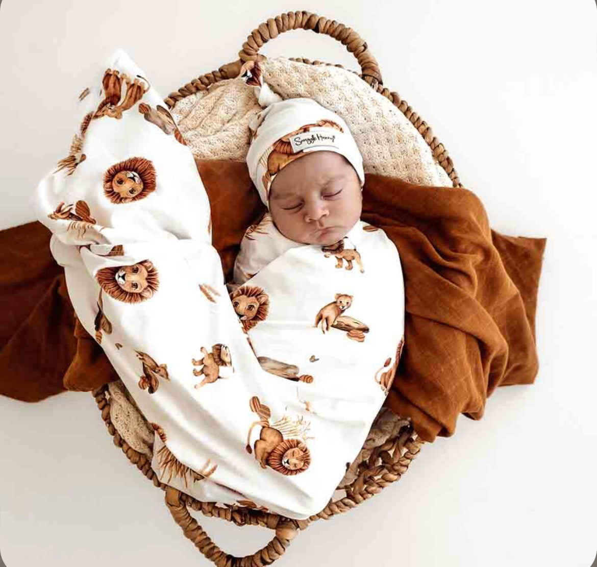 Lion Organic Jersey Wrap & Beanie Set