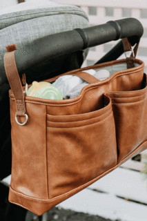 Faux Leather Stroller Organiser/Pram Caddy - Tan